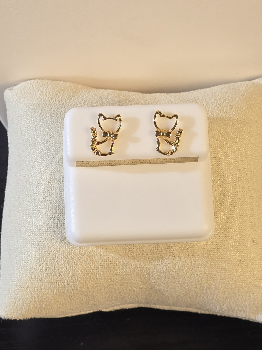 Gold Over Sterling Silver 925 Mini Cat-Shaped Stud Earrings
